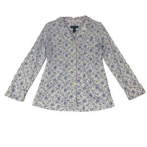 Lauren Ralph Lauren Women's COTTON Blue White Floral PJ Sleep Night Shirt Size S